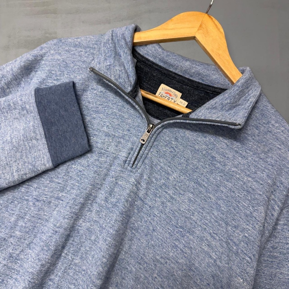 Faherty‎ Legend Quarter Zip Pullover Blue Heathered Organic Cotton XXL